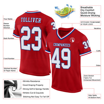 Custom Red White-Royal Mesh Authentic Throwback Football Jersey