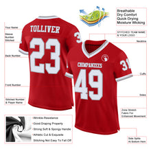 Load image into Gallery viewer, Custom Red White-Gray Mesh Authentic Throwback Football Jersey
