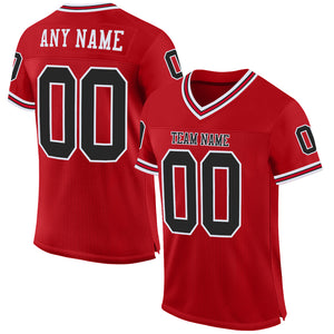 Custom Red Black-White Mesh Authentic Throwback Football Jersey