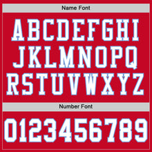 Load image into Gallery viewer, Custom Red White-Light Blue Mesh Authentic Throwback Football Jersey
