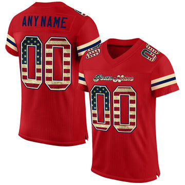 Custom Red Vintage USA Flag-Cream Mesh Authentic Football Jersey