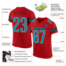 Load image into Gallery viewer, Custom Red Teal-Black Mesh Authentic Football Jersey
