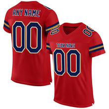 Load image into Gallery viewer, Custom Red Navy-Old Gold Mesh Authentic Football Jersey
