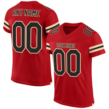 Custom Red Black-Cream Mesh Authentic Football Jersey