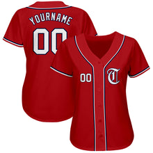 Load image into Gallery viewer, Custom Red White-Navy Authentic Baseball Jersey
