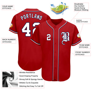 Custom Red White-Navy Authentic Baseball Jersey