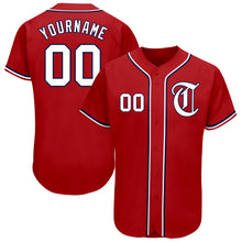 Load image into Gallery viewer, Custom Red White-Navy Authentic Baseball Jersey
