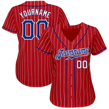 Load image into Gallery viewer, Custom Red White Pinstripe Royal-White Authentic Baseball Jersey
