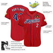 Load image into Gallery viewer, Custom Red White Pinstripe Navy-White Authentic Baseball Jersey
