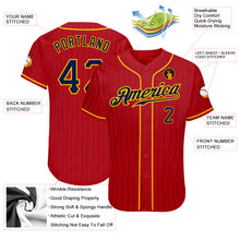 Load image into Gallery viewer, Custom Red Navy Pinstripe Navy-Gold Authentic Baseball Jersey
