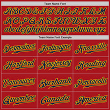 Load image into Gallery viewer, Custom Red Navy Pinstripe Navy-Gold Authentic Baseball Jersey
