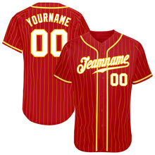 Load image into Gallery viewer, Custom Red Gold Pinstripe White-Gold Authentic Baseball Jersey
