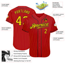 Load image into Gallery viewer, Custom Red Gold Pinstripe Gold-Black Authentic Baseball Jersey
