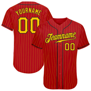 Custom Red Gold Pinstripe Gold-Black Authentic Baseball Jersey