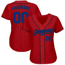 Load image into Gallery viewer, Custom Red Black Pinstripe Royal-Black Authentic Baseball Jersey
