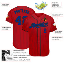 Load image into Gallery viewer, Custom Red Black Pinstripe Royal-Black Authentic Baseball Jersey
