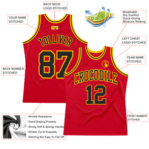 Custom Red Black-Gold Authentic Throwback Basketball Jersey