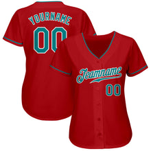 Load image into Gallery viewer, Custom Red Teal-White Authentic Baseball Jersey
