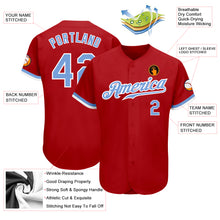 Load image into Gallery viewer, Custom Red Light Blue-White Authentic Baseball Jersey
