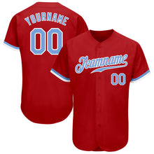 Load image into Gallery viewer, Custom Red Light Blue-White Authentic Baseball Jersey
