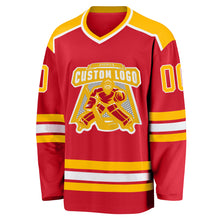 Load image into Gallery viewer, Custom Red Gold-White Hockey Jersey

