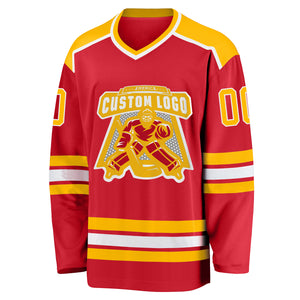 Custom Red Gold-White Hockey Jersey