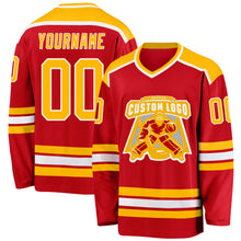 Load image into Gallery viewer, Custom Red Gold-White Hockey Jersey
