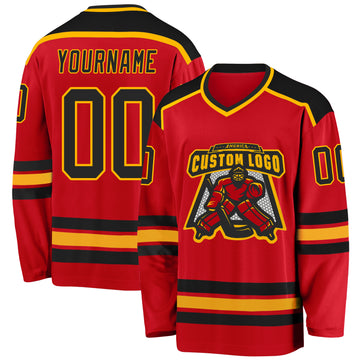 Custom Red Black-Gold Hockey Jersey