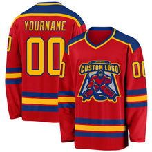 Load image into Gallery viewer, Custom Red Gold-Royal Hockey Jersey
