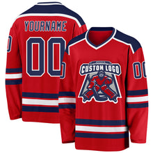 Load image into Gallery viewer, Custom Red Navy-White Hockey Jersey
