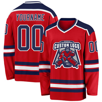 Custom Red Navy-White Hockey Jersey