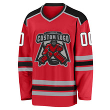 Load image into Gallery viewer, Custom Red White-Black Hockey Jersey
