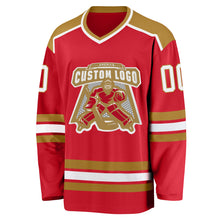 Load image into Gallery viewer, Custom Red White-Old Gold Hockey Jersey
