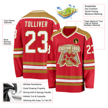 Load image into Gallery viewer, Custom Red White-Old Gold Hockey Jersey
