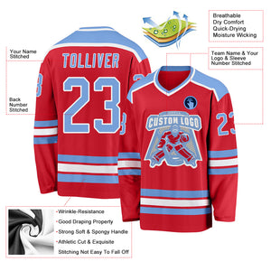 Custom Red Light Blue-White Hockey Jersey