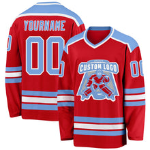 Load image into Gallery viewer, Custom Red Light Blue-White Hockey Jersey
