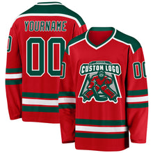 Load image into Gallery viewer, Custom Red Green-White Hockey Jersey
