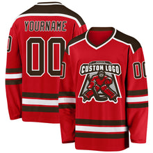 Load image into Gallery viewer, Custom Red Brown-White Hockey Jersey
