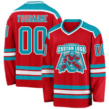 Load image into Gallery viewer, Custom Red Teal-White Hockey Jersey
