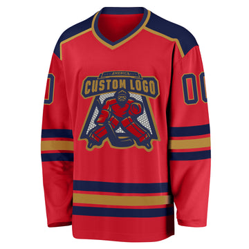 Custom Red Navy-Old Gold Hockey Jersey
