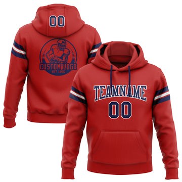 Custom Stitched Red Navy-White Football Pullover Sweatshirt Hoodie
