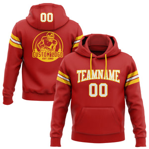 Custom Stitched Red White-Gold Football Pullover Sweatshirt Hoodie
