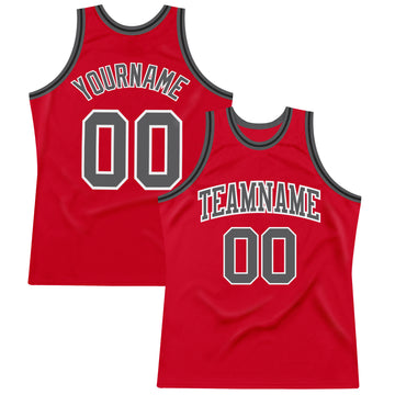 Custom Red Steel Gray-Black Authentic Throwback Basketball Jersey