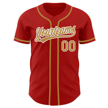 Load image into Gallery viewer, Custom Red Old Gold-White Authentic Baseball Jersey
