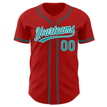 Load image into Gallery viewer, Custom Red Teal-Black Authentic Baseball Jersey
