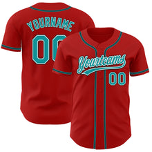 Load image into Gallery viewer, Custom Red Teal-Black Authentic Baseball Jersey
