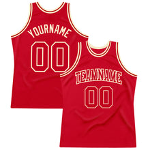 Load image into Gallery viewer, Custom Red Red-Cream Authentic Throwback Basketball Jersey
