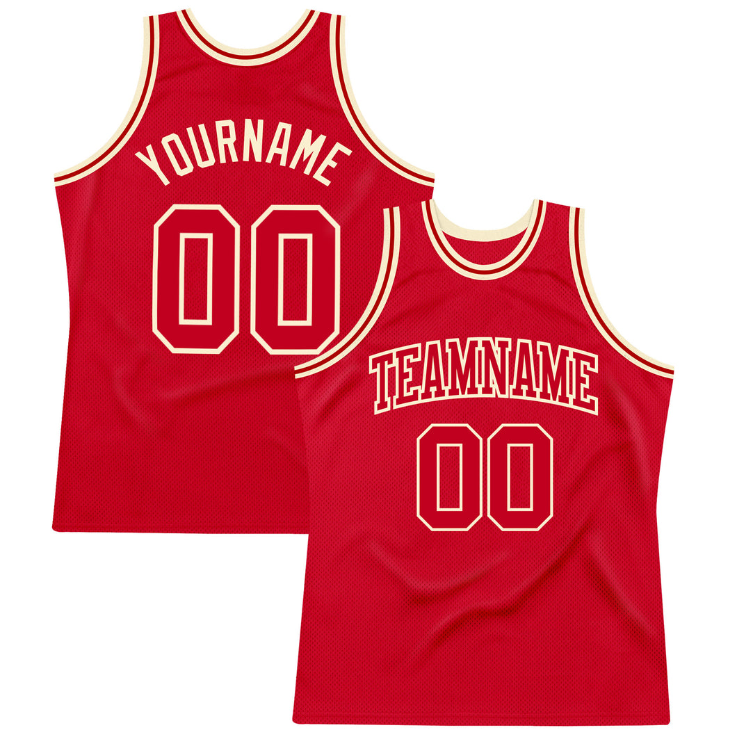 Custom Red Red-Cream Authentic Throwback Basketball Jersey