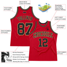 Load image into Gallery viewer, Custom Red Black Pinstripe Black-Old Gold Authentic Basketball Jersey
