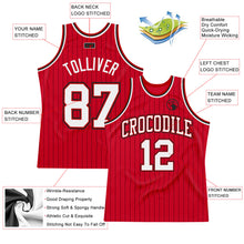 Load image into Gallery viewer, Custom Red Black Pinstripe White-Black Authentic Basketball Jersey
